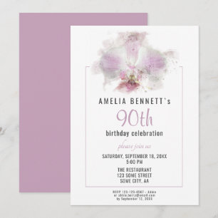 Invitación Fiesta de cumpleaños 90 de orquídea floral acuarel