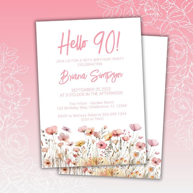 Invitación Fiesta de cumpleaños 90 de Pink Floral (Subido por el creador)