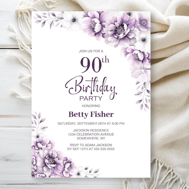 Invitación Fiesta de cumpleaños 90 de Pink Floral (Subido por el creador)