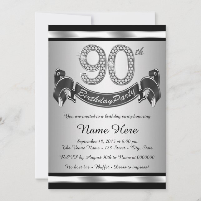 Invitación Fiesta de cumpleaños 90 de plata (Anverso)