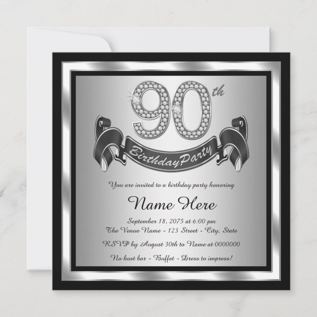 Invitación Fiesta de cumpleaños 90 de plata (Anverso)