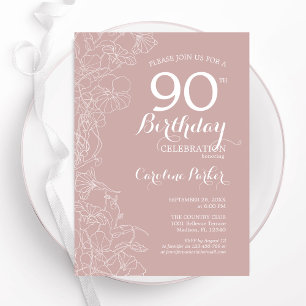 Invitación Fiesta de cumpleaños 90 de Rubor Floral