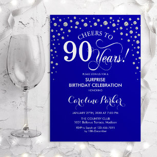 Invitación Fiesta de cumpleaños 90 de sorpresa - Plata azul r