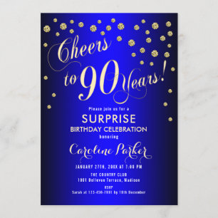 Invitación Fiesta de cumpleaños 90 de Surprise - Oro Azul Rea