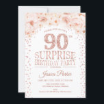 Invitación Fiesta de cumpleaños 90 de Surprise - Oro de la Ro<br><div class="desc">Sorpresa 90 cumpleaños,  invitación para las mujeres. Elegante carta de invitación con oro rosa rosa,  blanco y falso purpurina. Presenta tipografía de escritura,  rosas y letras de diamante. Perfecto para la elegante celebración sorpresa del sábado.</div>