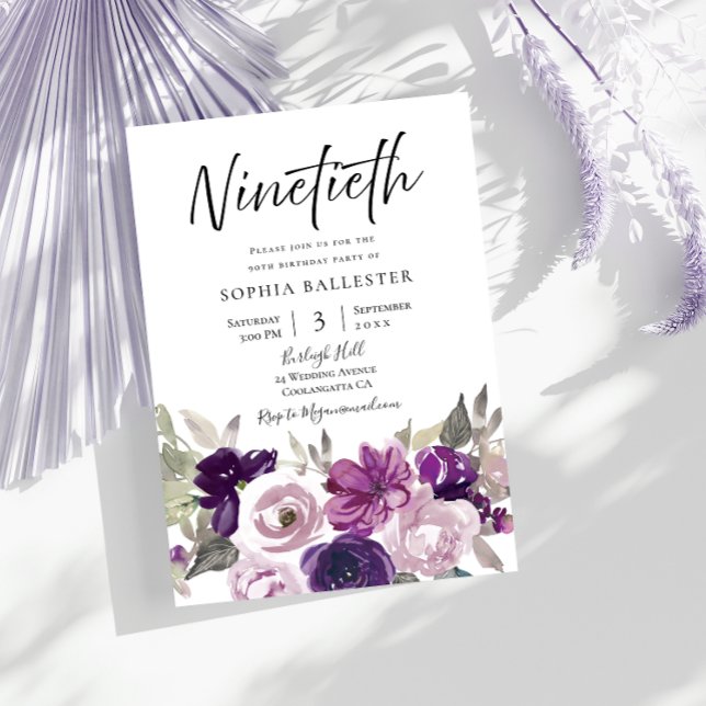 Invitación Fiesta de cumpleaños 90 de Winter Purple Lavender  (Subido por el creador)