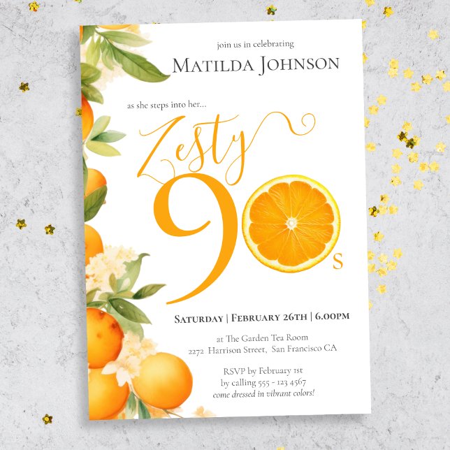 Invitación Fiesta de cumpleaños 90 de Zesty Naranja Fun (Mockup View)