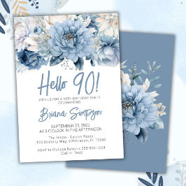 Invitación Fiesta de cumpleaños 90 Dusty Blue Floral