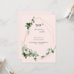 Invitación Fiesta de cumpleaños 90 Elegante Foliage Rosa Cham