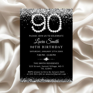 Invitación Fiesta de cumpleaños 90 Elegantes Diamantes de Pla