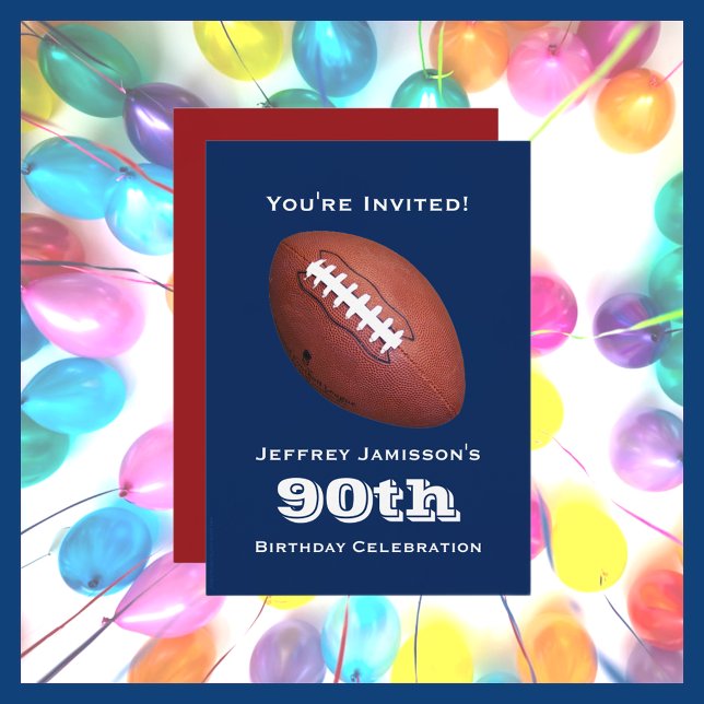 Invitación Fiesta de cumpleaños 90, fútbol, azul, nombre (Subido por el creador)