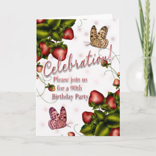 Invitación Fiesta de cumpleaños 90 - Mariposa y fresa Inv