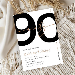 Invitación Fiesta de Cumpleaños 90 Moderna Minimalista Blanca