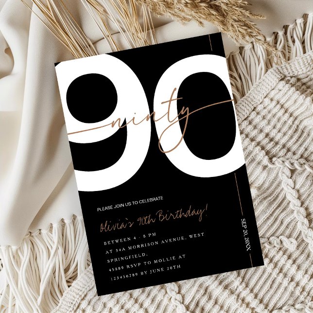 Invitación Fiesta de Cumpleaños 90 Moderna Minimalista Negra  (Subido por el creador)