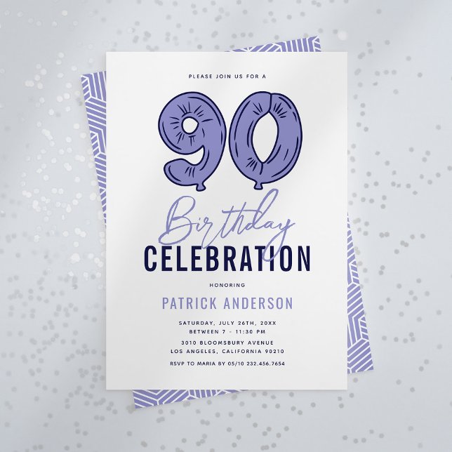 Invitación Fiesta de cumpleaños 90 Moderno Azul (Subido por el creador)