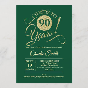 Invitación Fiesta de cumpleaños 90 - Oro Verde