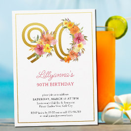 Invitación Fiesta de cumpleaños 90 Pretty Floral Número 90 de