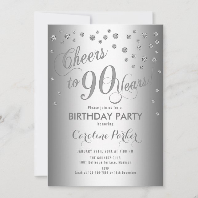 Invitación Fiesta de cumpleaños 90 Silver (Anverso)