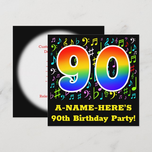 Invitación Fiesta de cumpleaños 90: Símbolos musicales divert (Anverso / Reverso)