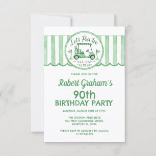 Invitación Fiesta de cumpleaños 90 temática de golf asequible