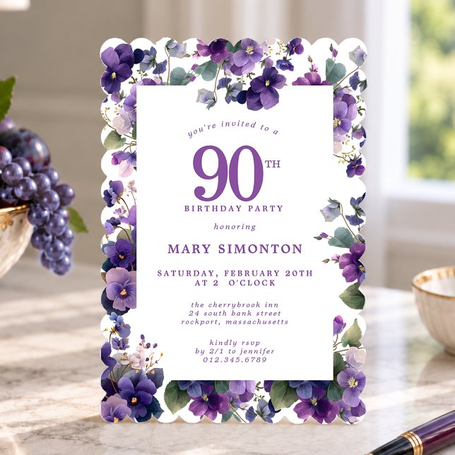 Invitación Fiesta de cumpleaños 90 Violetas Moradas (Subido por el creador)
