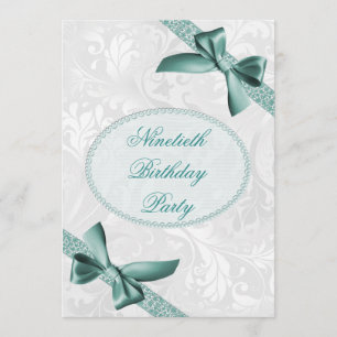 Invitación Fiesta de cumpleaños 90th Damask y Bows