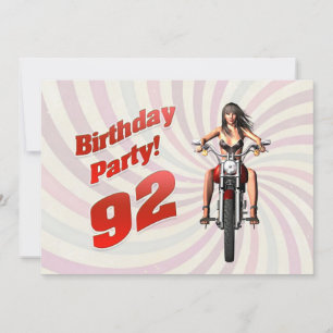 Invitación fiesta de cumpleaños 92 con un chica en moto