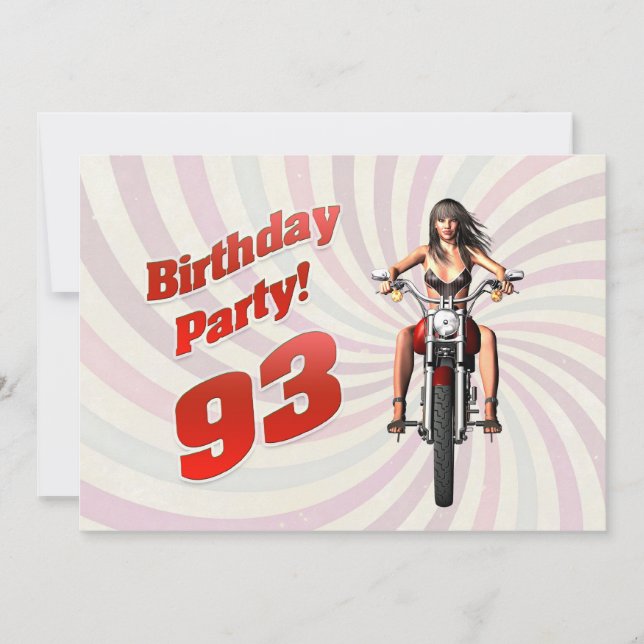 Invitación fiesta de cumpleaños 93 con un chica en moto (Anverso)