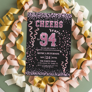 Invitación Fiesta de cumpleaños 94 con piedras de lentejuelas