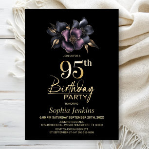 Invitación Fiesta de cumpleaños 95º de la Floral Gris y Rosa 