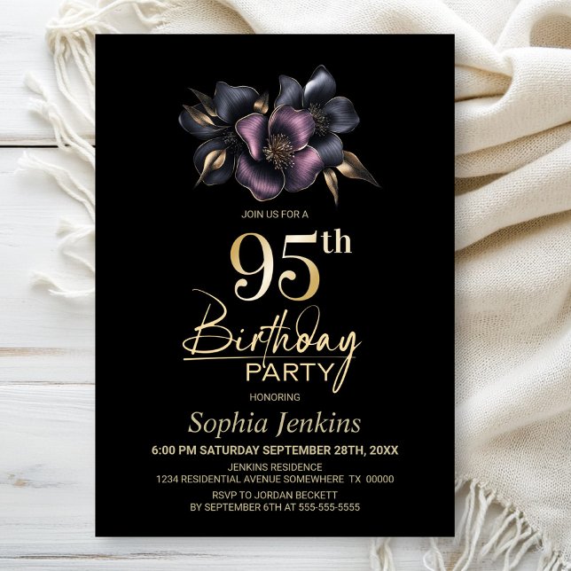 Invitación Fiesta de cumpleaños 95º de la Floral Gris y Rosa  (Subido por el creador)