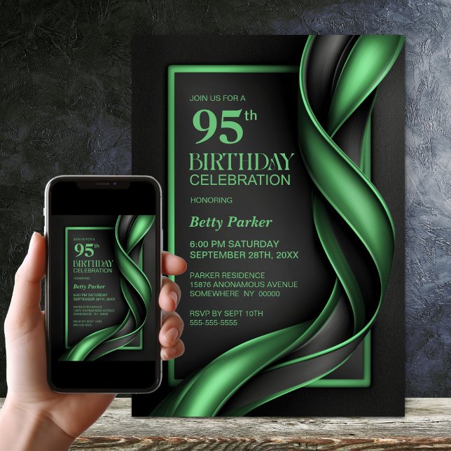 Invitación Fiesta de cumpleaños 95 moderna en negro y verde (Subido por el creador)