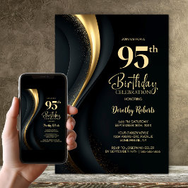 Invitación Fiesta de cumpleaños 95 negro y dorado