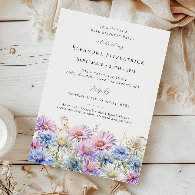 Invitación Fiesta de cumpleaños 95 Septiembre Flor de mes de  (Subido por el creador)