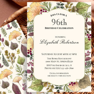 Invitación Fiesta de cumpleaños 96 con hojas de otoño colorid