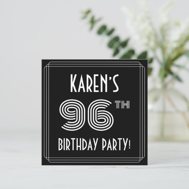 Invitación Fiesta de cumpleaños 96: estilo Art Deco con nombr (Anverso de pie)