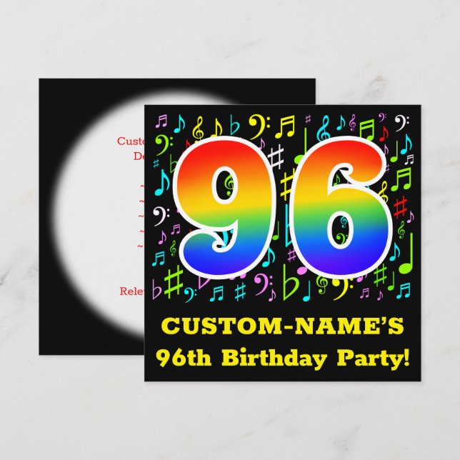 Invitación Fiesta de cumpleaños 96: Símbolos de música divert (Anverso / Reverso)