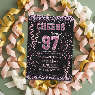 Invitación Fiesta de cumpleaños 97 con cristales de rosa