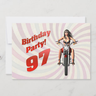 Invitación fiesta de cumpleaños 97 con una chica en una moto