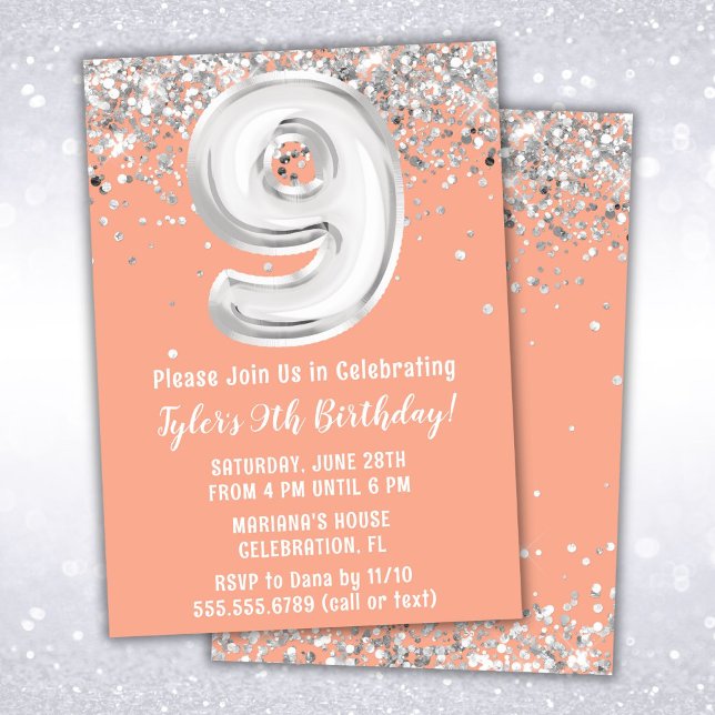 Invitación Fiesta de cumpleaños 9 de Peach Silver (Subido por el creador)