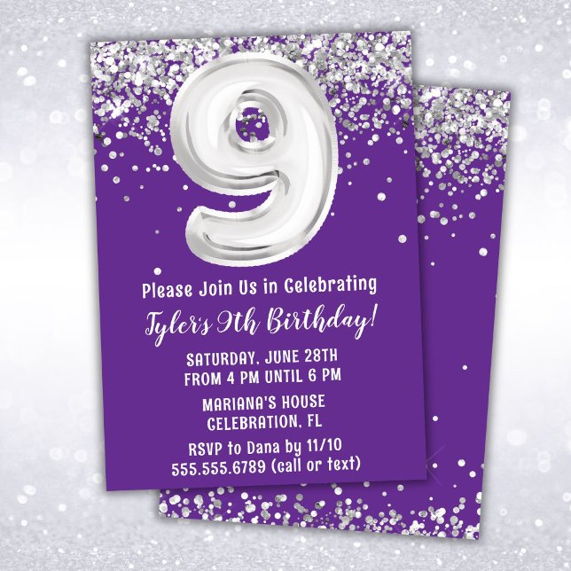 Invitación Fiesta de cumpleaños 9 de Purple Silver (Subido por el creador)