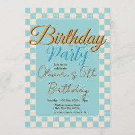 Invitación Fiesta de cumpleaños a cuadros azul pastel persona