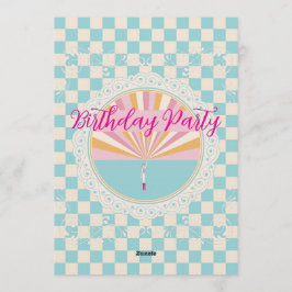 Invitación Fiesta de cumpleaños a cuadros azul pastel persona