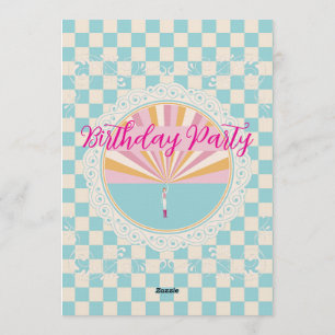Invitación Fiesta de cumpleaños a cuadros azul pastel persona