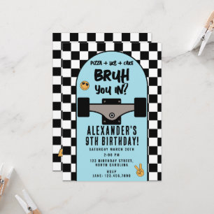 Invitación Fiesta de cumpleaños a cuadros de patinaje de Bruh