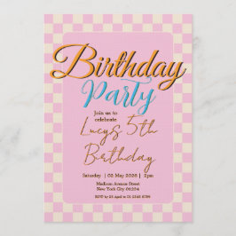 Invitación Fiesta de cumpleaños a cuadros rosa pastel