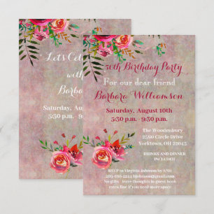 Invitación Fiesta de Cumpleaños a Cualquier Edad Flores Acuar