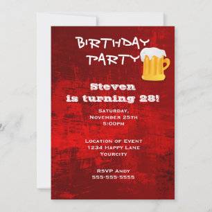 Invitación Fiesta de Cumpleaños Abstracta Grunge Roja con Taz
