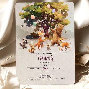 Invitación Fiesta de cumpleaños acuarela Bosque Encantado