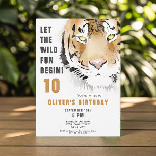 Invitación Fiesta de Cumpleaños Acuarela Cabeza de Tigre
